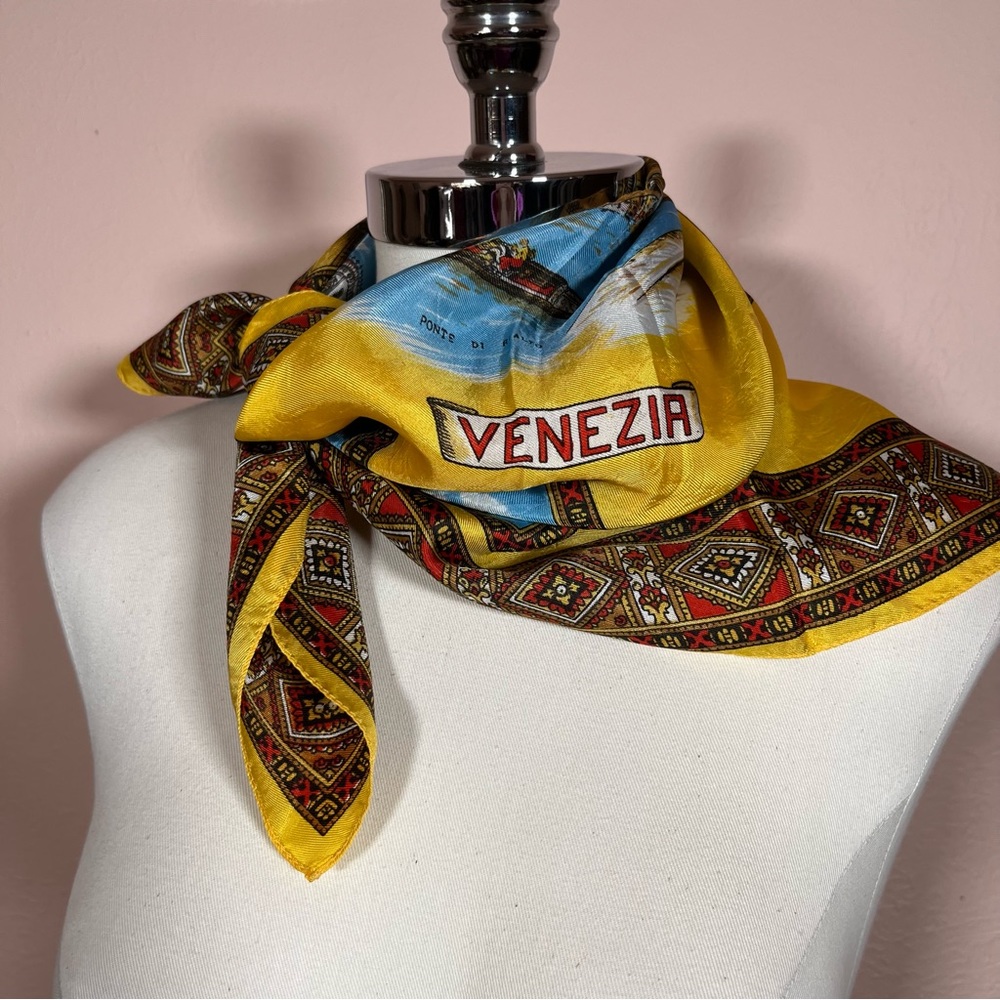 Vintage 1950 Retro Travel souvenir Venice Sunny Yellow Large Square Scarf